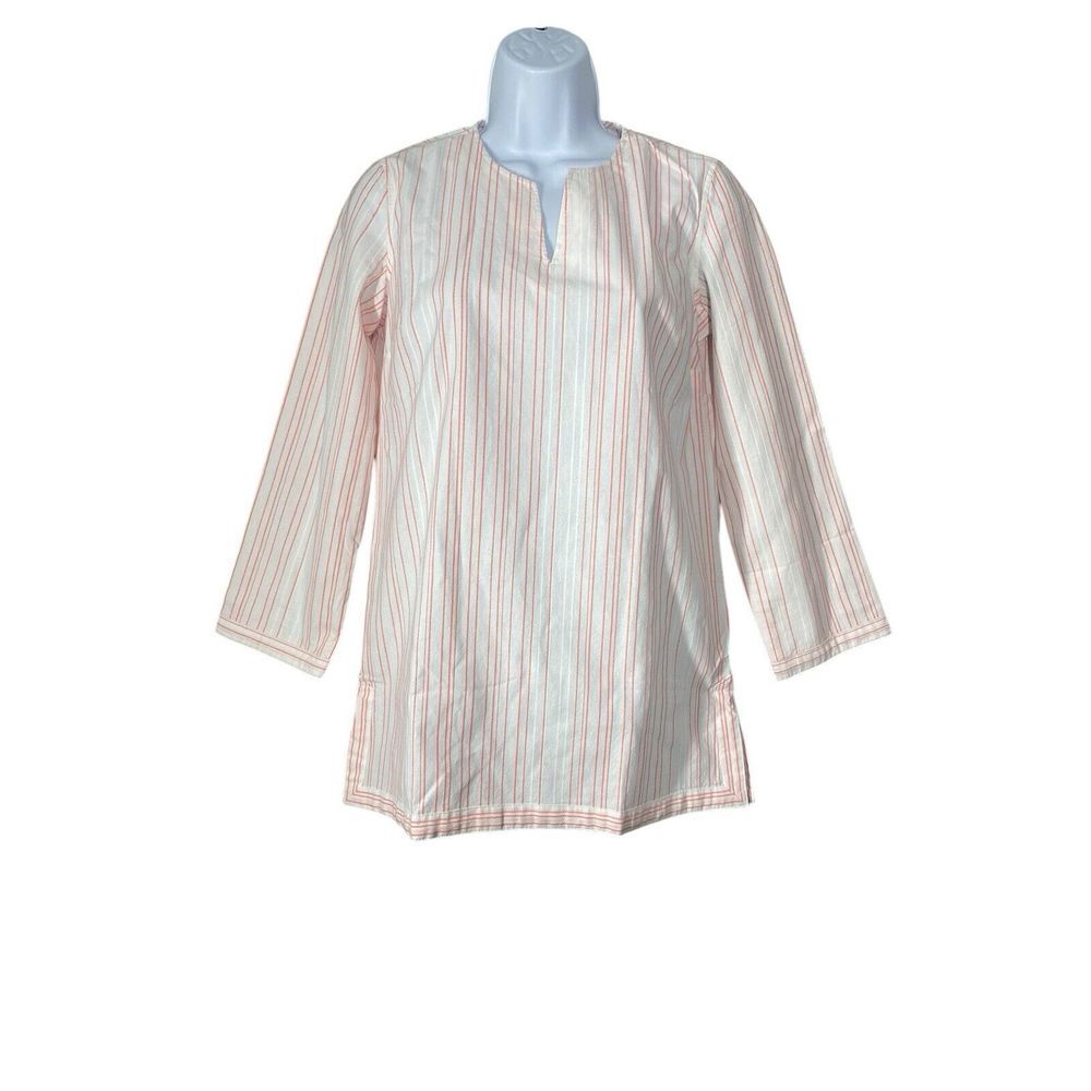 UNTUCKIT Durfort Top White Pink Striped‎ Tunic Blouse Cotton Preppy Size 0